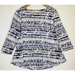 Habitat Shirt Women Small Patterned Linen Cotton 3/4 Sleeve Top Abstract Stripes